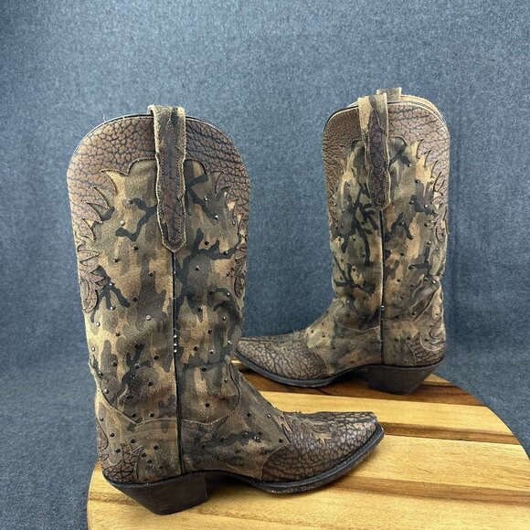 Dan Post Western Boots Womens Nvisible Retro Camo Sniptoe Brown DP3597 Sz 7.5M - Picture 6 of 10